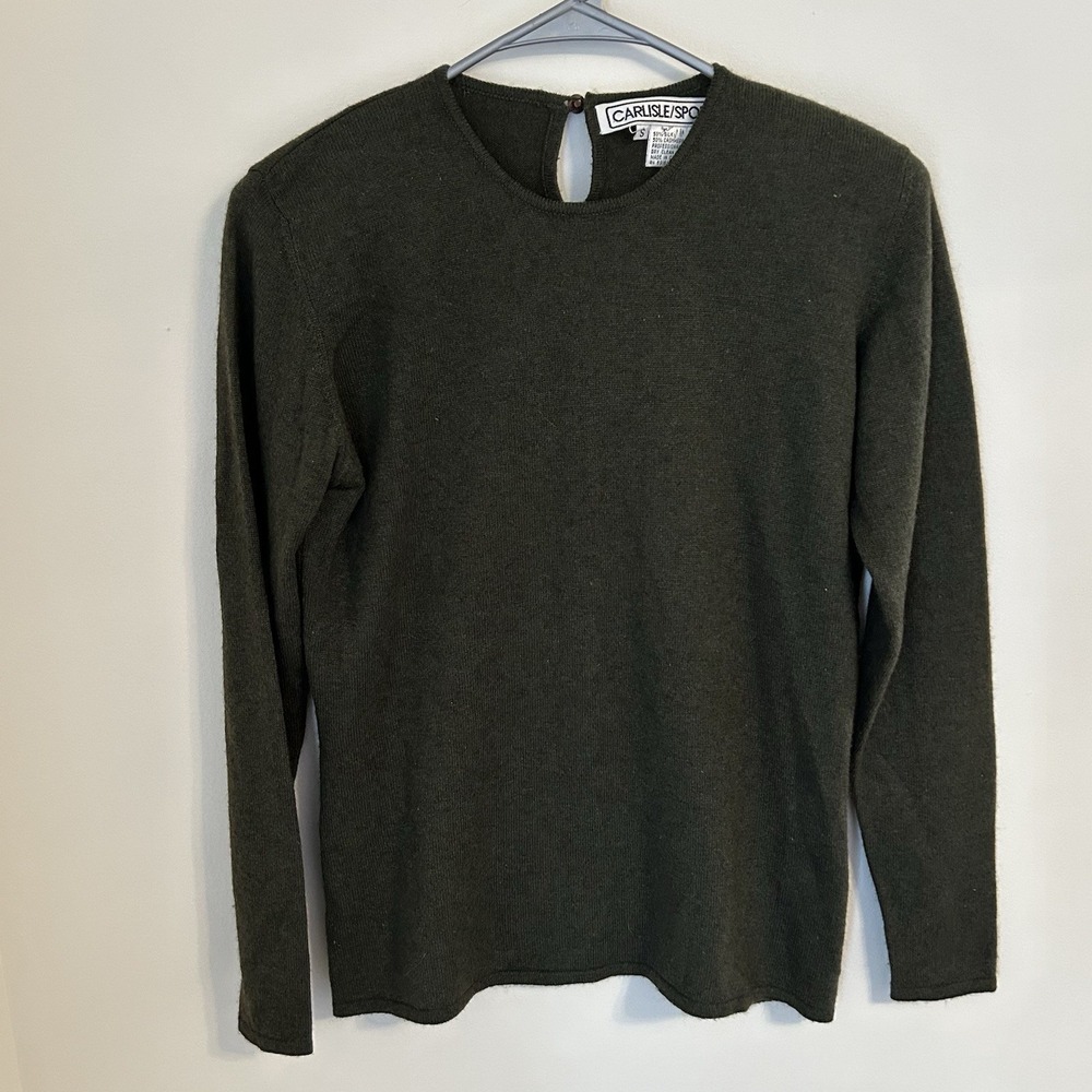 Carlisle Sport Women's Olive Green Silk Cashmere Sweater Small Shoulder Pads VTG